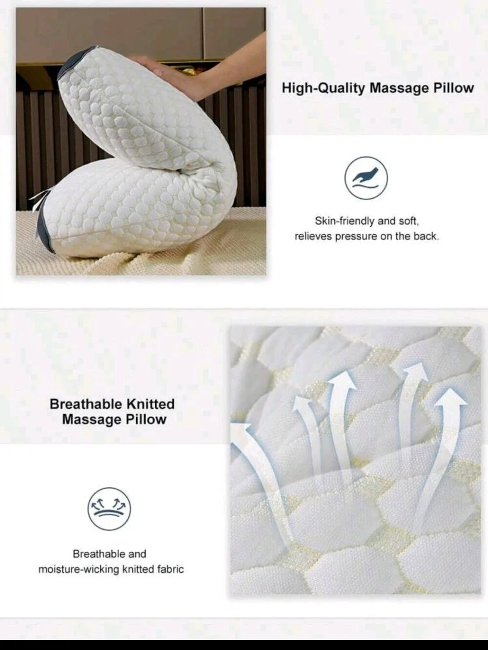 2 Pcs White and Black Contour Massage Pillows